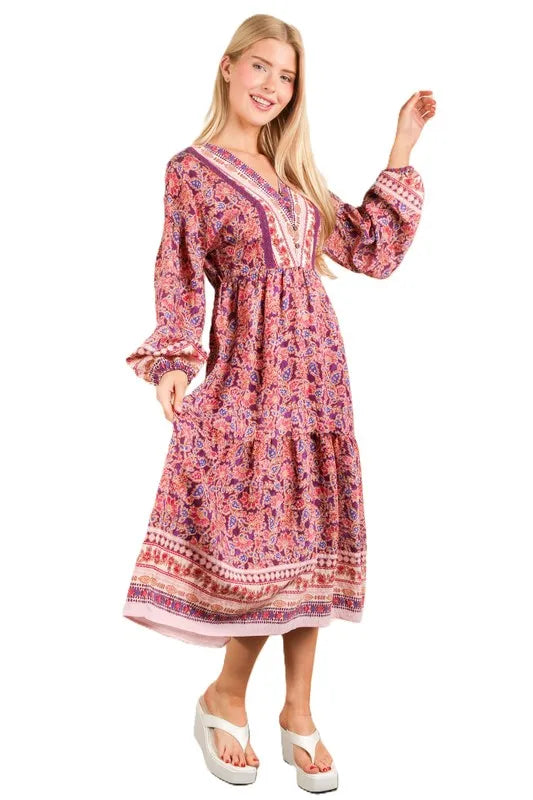 Floral Boho V-Neck Balloon Sleeve Summer Mini Dress