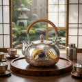 925 Sterling Silver Exquisite Silver Teapot Featuring Handcrafted Gilded Carp and Intricate Floral Motifs - Handicraft