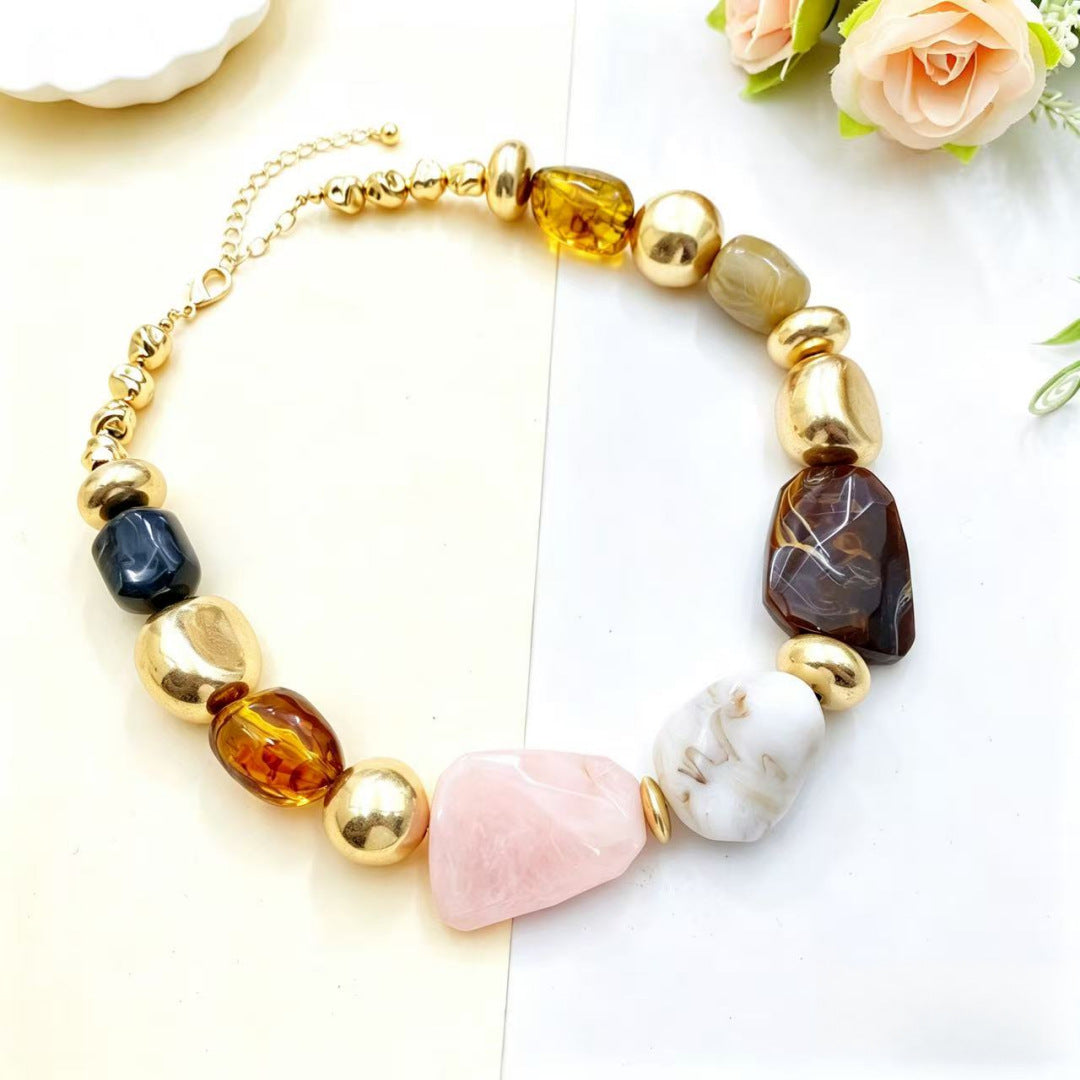 Irregular Acrylic Statement Necklace with Gold Metallic Beads