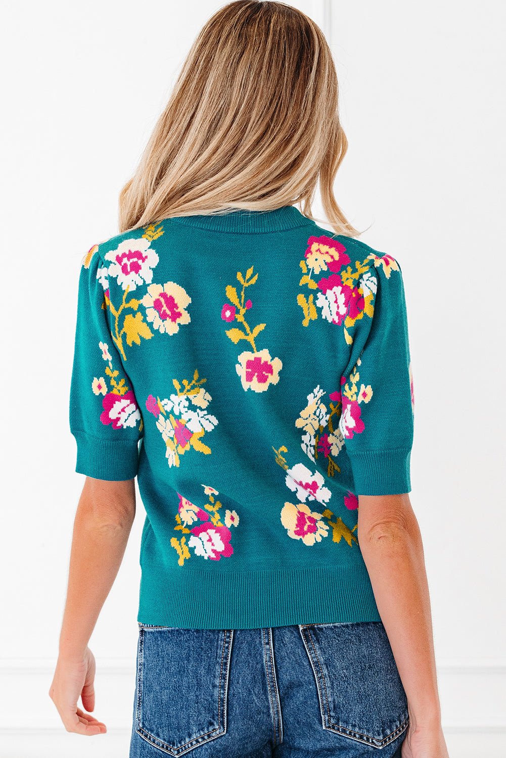 Floral Knit Crewneck Short Sleeve Top