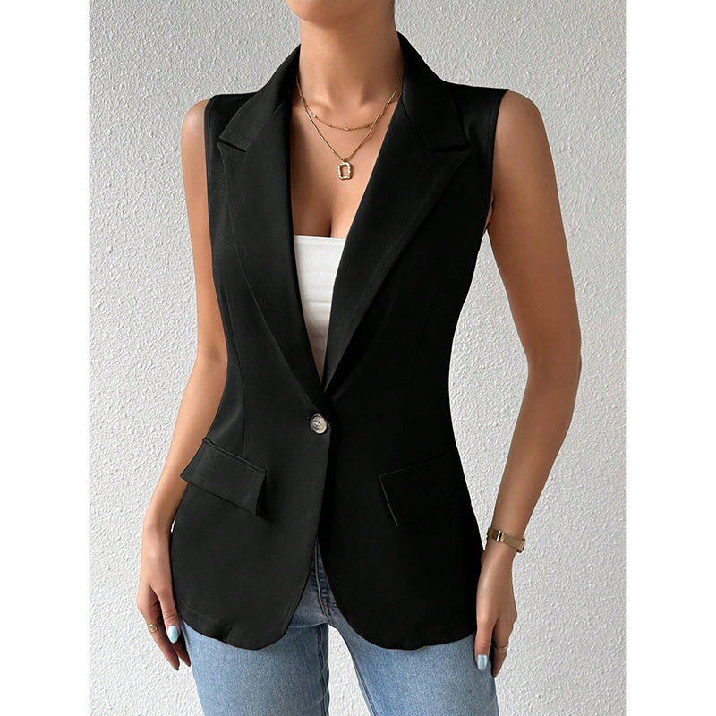 Women's Tailored Sleeveless Vest Blazer in Apricot