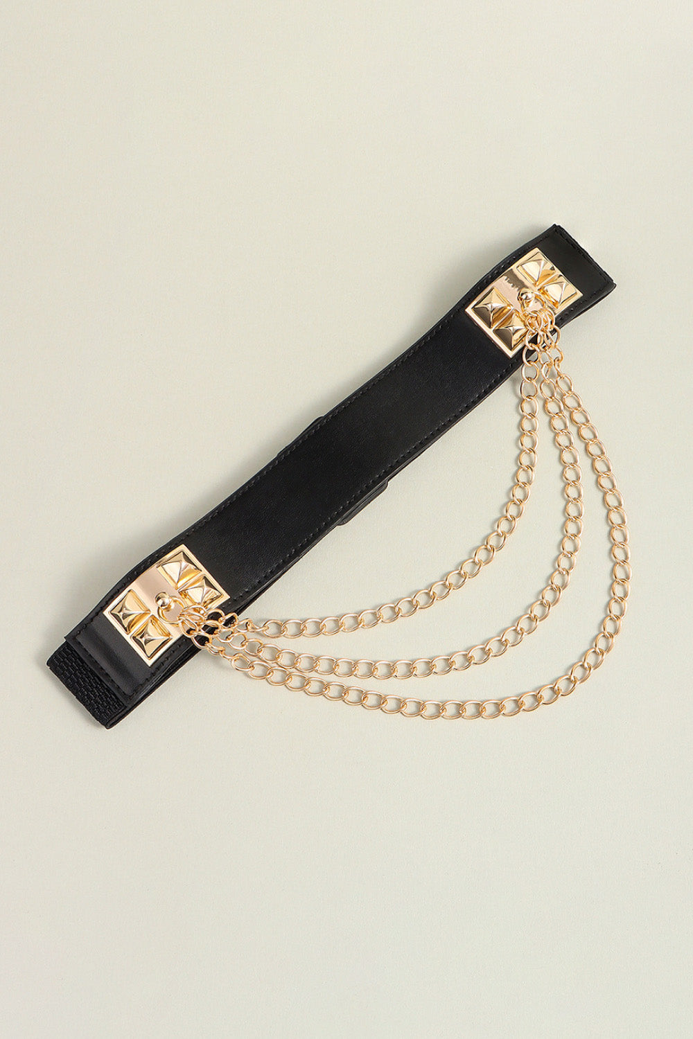 Elastic Belt with Chain - Women's PU Leather, Black & Gold