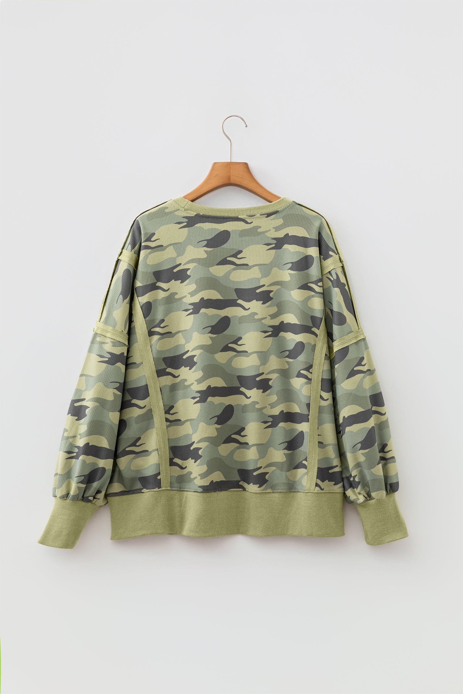 Camo Waffle Knit Reverse Seam Long Sleeve Top