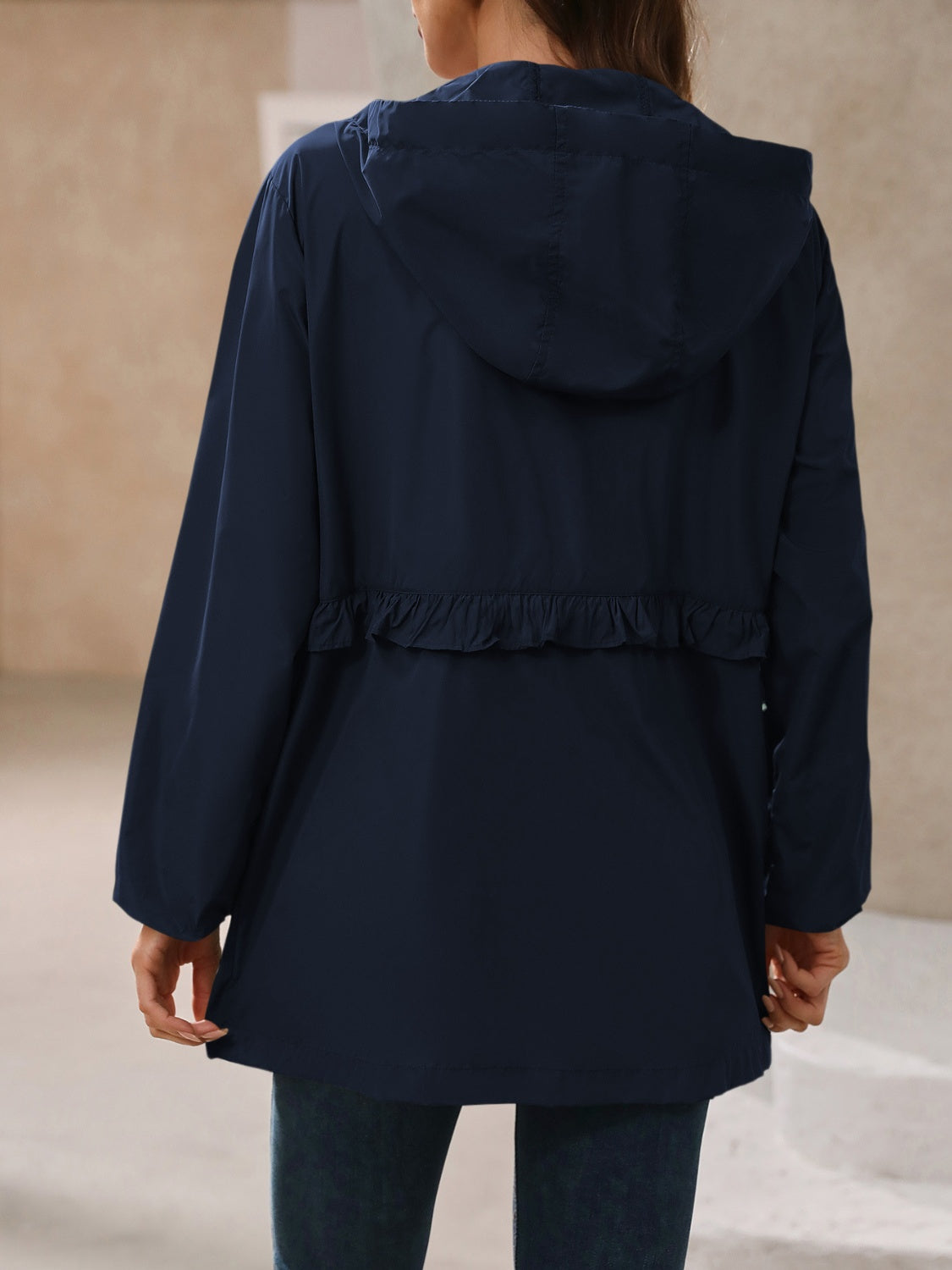 Women's Waterproof Hooded Windbreaker Jacket with Waist Detail - Image 4