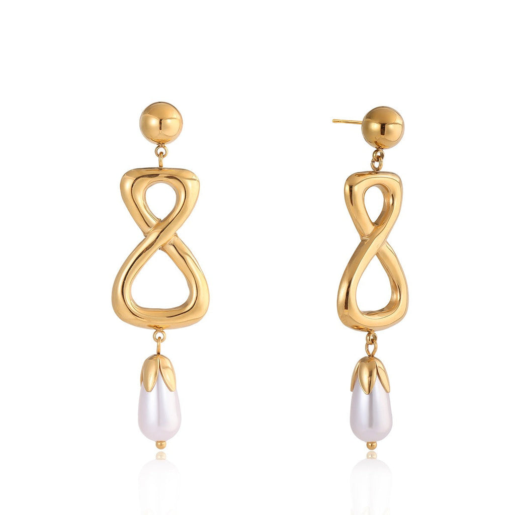 18K gold geometric figure-eight stud earrings with polished metallic luster