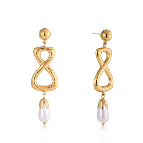 18K gold geometric figure-eight stud earrings with polished metallic luster