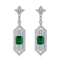 S925 Silver 11.3g Art Deco Lab-Created Emerald Drop Earrings, 3.65ct 9x7mm, Pair