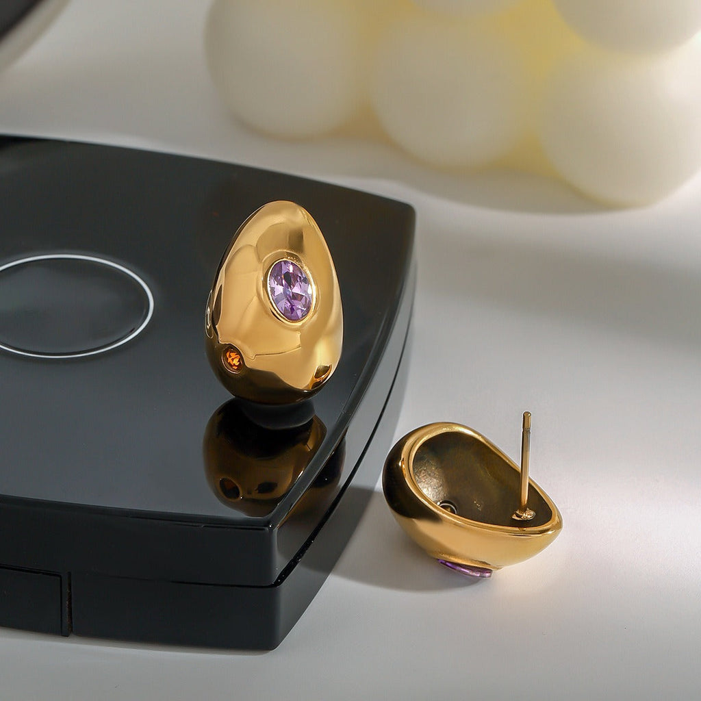 18K gold teardrop-shaped earrings inlaid with gemstones