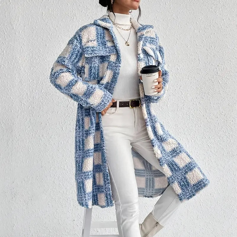 Women’s Lightweight Plaid Fleece Shacket Button Down Jacket