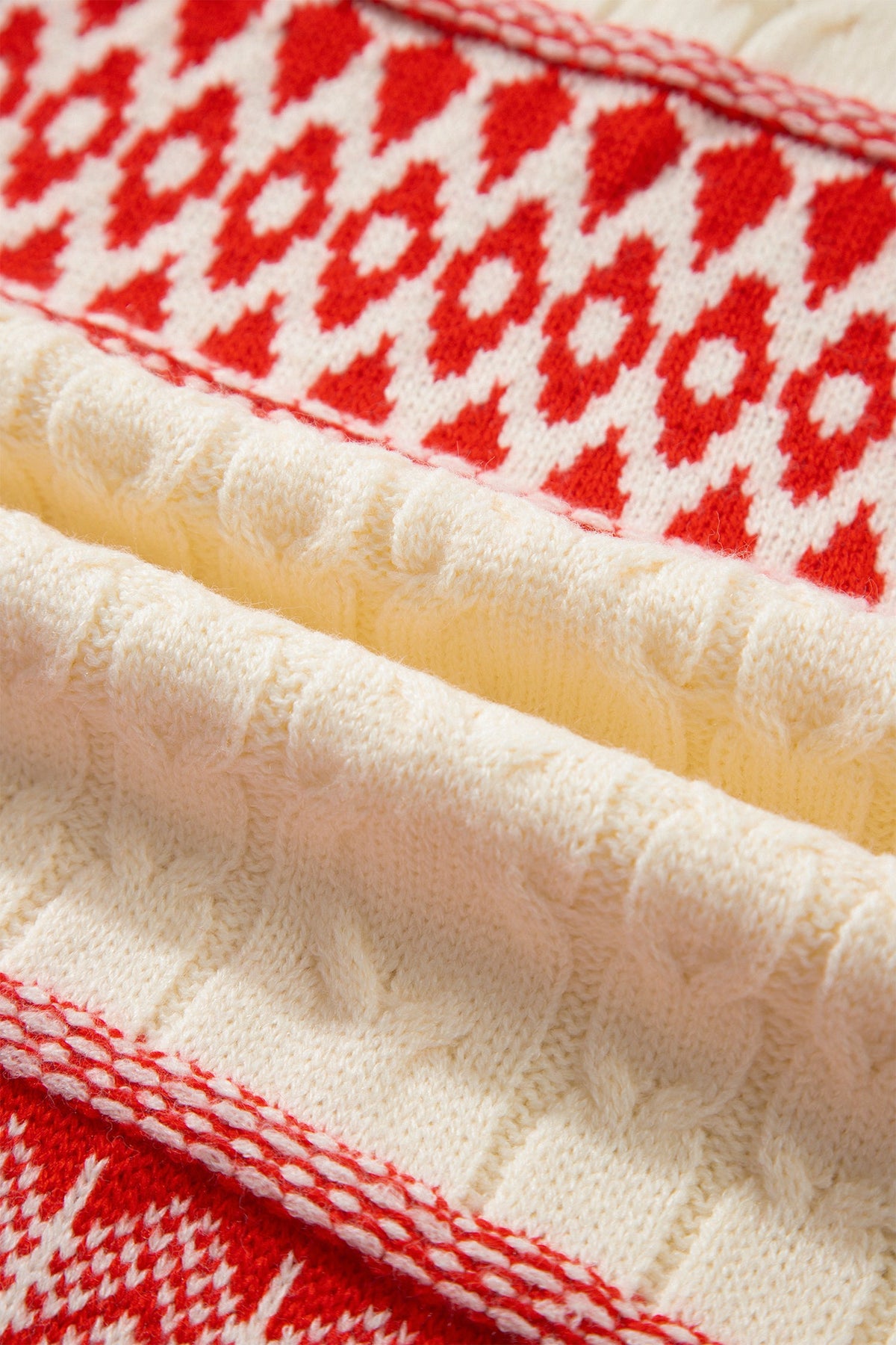 Western Fair Isle Cable Knit Round Neck Sweater