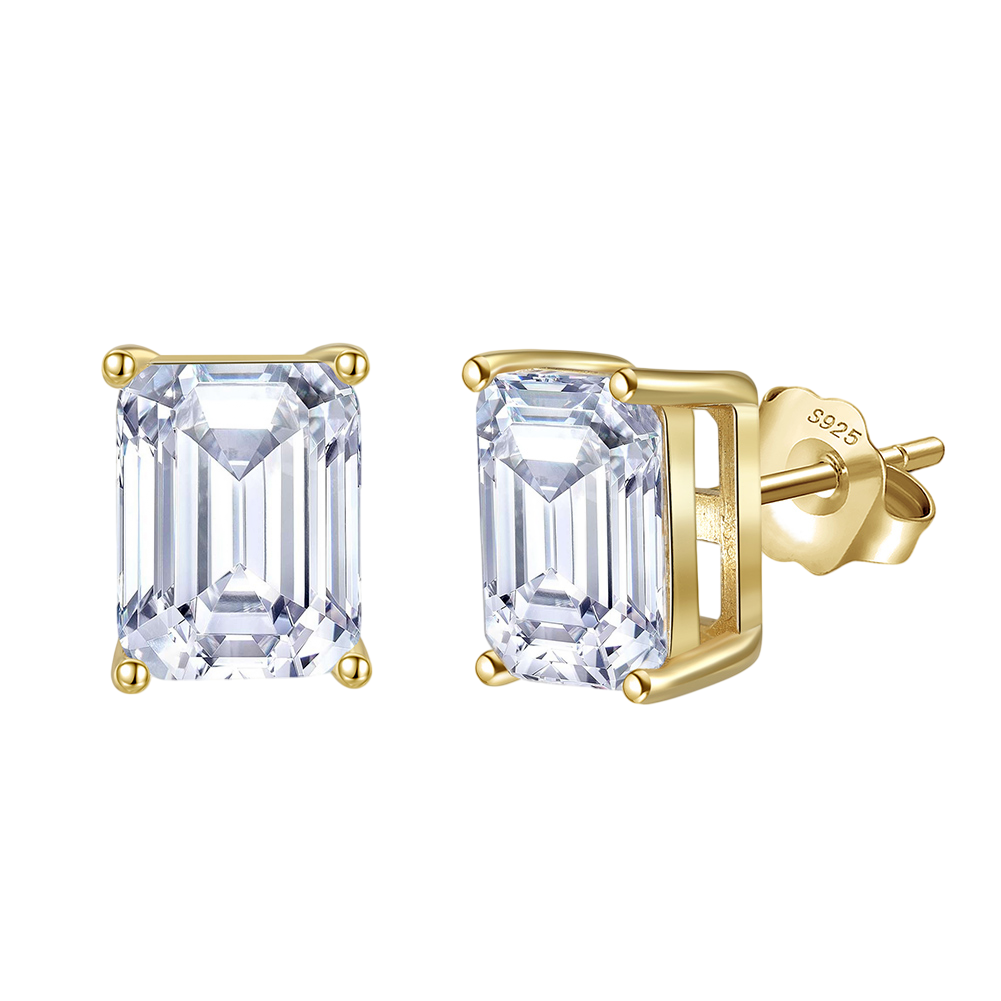 Emerald Cut CZ Stud Earrings in Gold-Plated Sterling Silver
