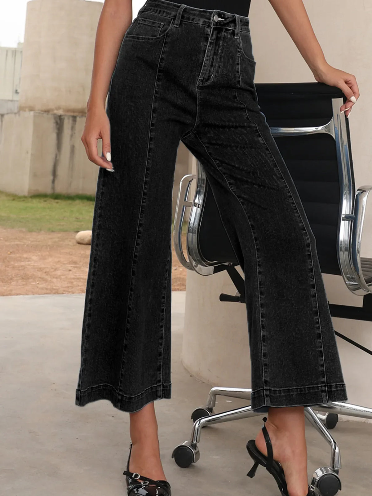 Seam Detail Flared Bottom Ankle Length Jeans