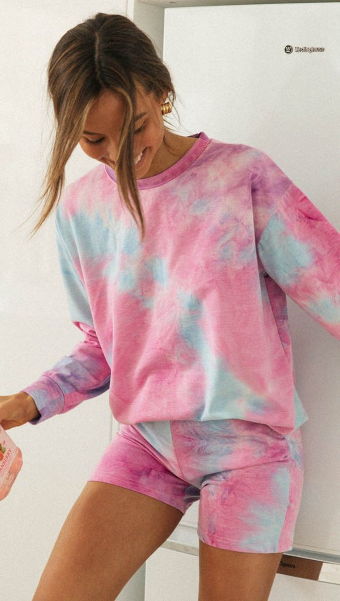Women's Tie Dye Fashion Print Casual Long Sleeve Home Suit