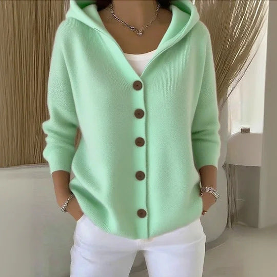 Women’s Button-Down Hoodie Cardigan Sweater Coat - Relaxed Knit