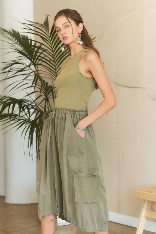 Sleeveless Washed Drawstring Mini Dress
