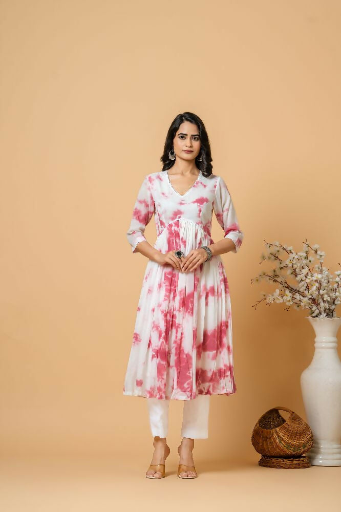 Magenta tie and dye kurta pant set for women