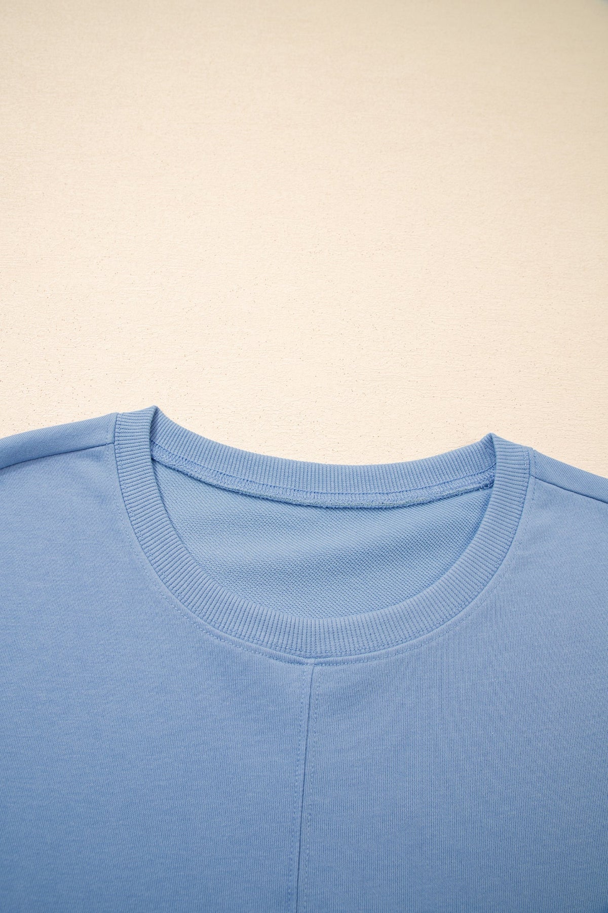 Solid Textured Raw Edge Top and Short Set