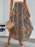 Floral Print A-Line Casual Skirt, Botanical Patterned Midi Skirt