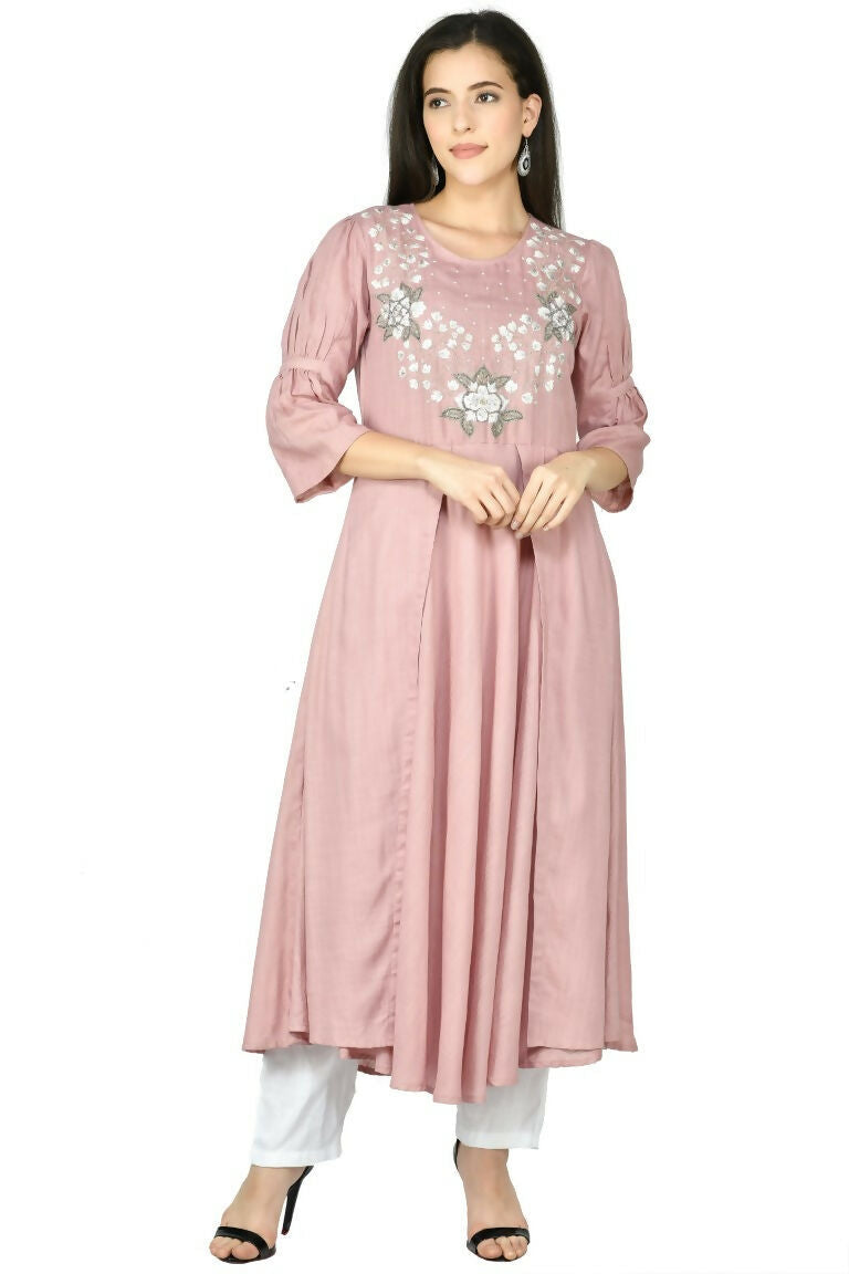 Rose Gold Cotton Rayon Kurta Set - Elegant Ethnic Two-Piece Suit