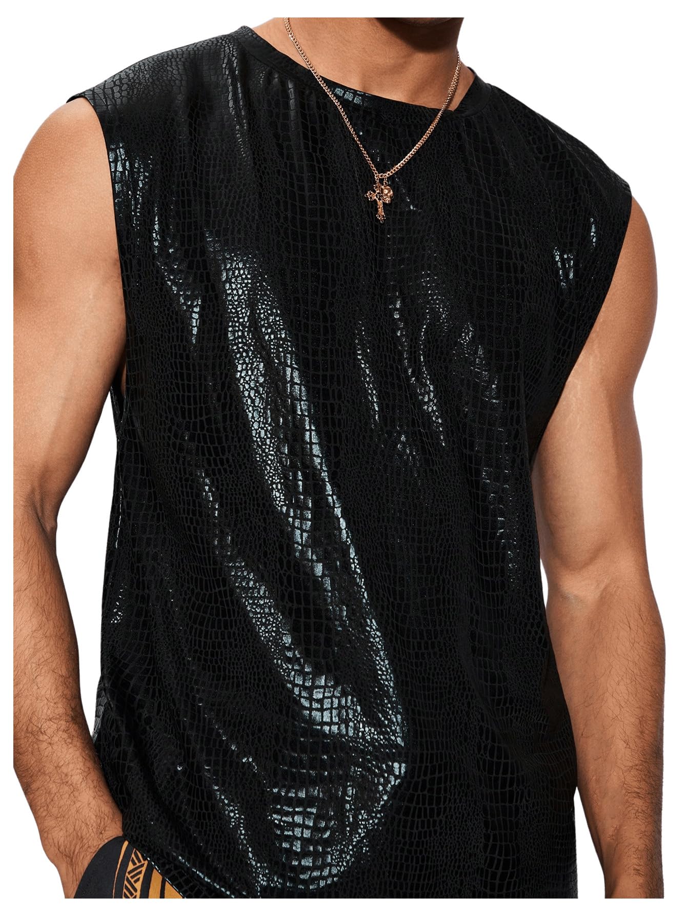 WDIRARA Mens Sheer Mesh Tank Activewear Undershirt Muscle Tee Shirt Gym Workout Tops Black PU Large