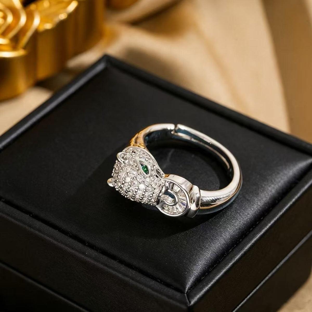 Micro Pave Zircon Leopard Ring For Women, Light Luxury Niche High Sense Fashion Versatile Stackable Retro Adjustable Ring