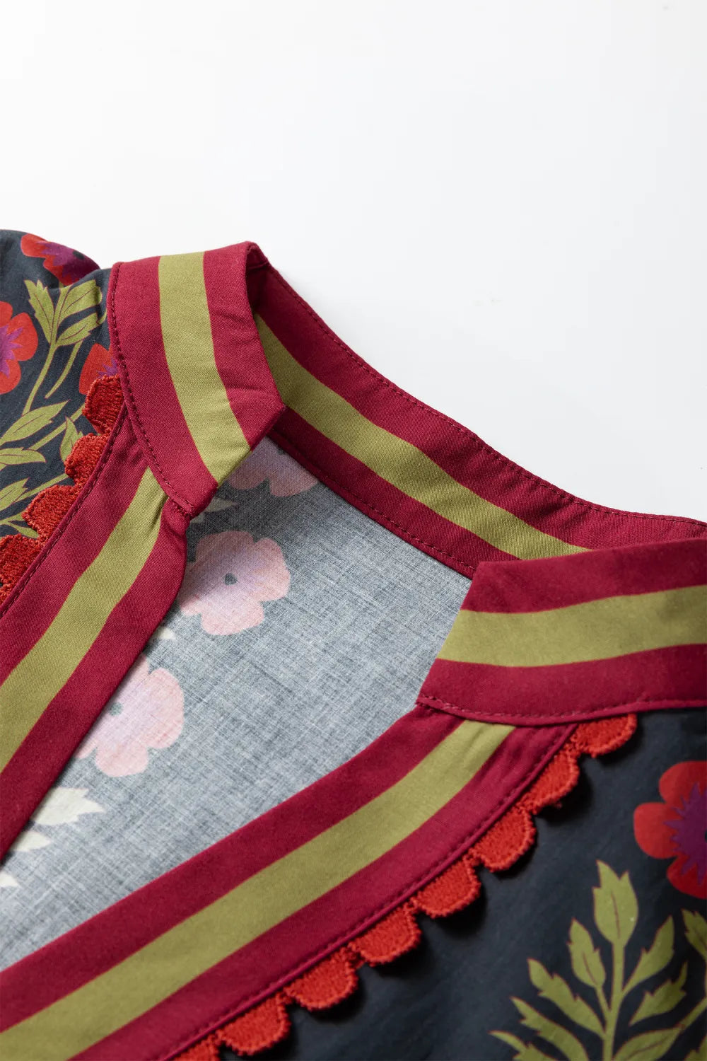 Women's Floral Embroidered Blouse with Bubble Sleeves