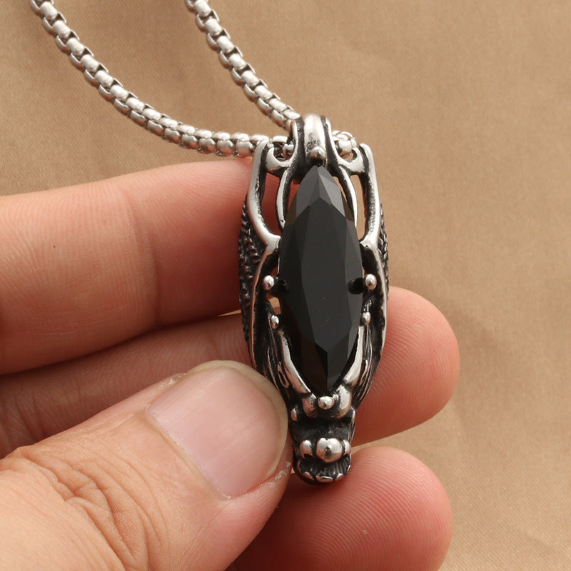 Retro Fashionable Men's Gemstone Dragon Stainless Steel Pendant
