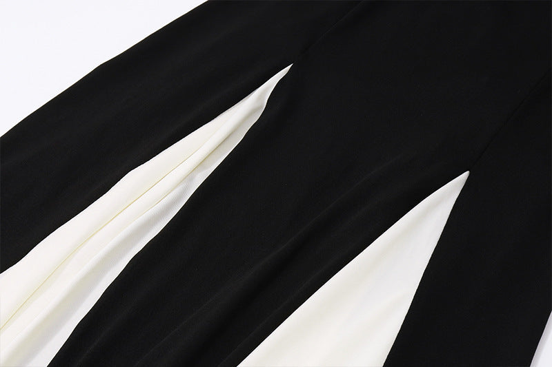 Color Contrast Maxi Sling Dress: Minimalist Black & Cream A-Line