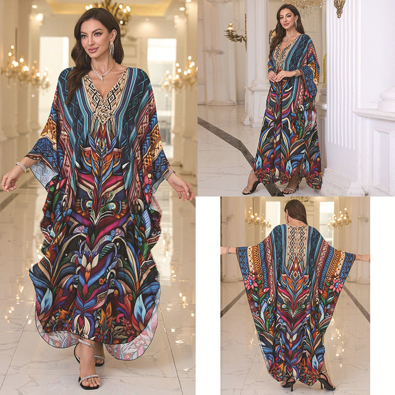 Bohemian V-Neck Maxi Beach Dress – Relaxed Fit Resort Wear