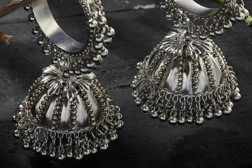 Oxidised Black-Plated Ghungroo Jhumka Earrings for Casual & Party