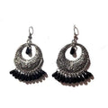 Muskan fancy silver-plated earrings adorned with traditional black beads.