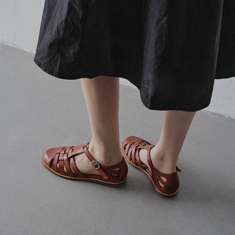 Women's Washed Leather Fisherman Sandals Closed-Toe Woven Strap