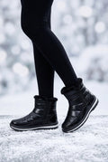 Plush-Lined Round-Toe Flat Short Winter Boots
