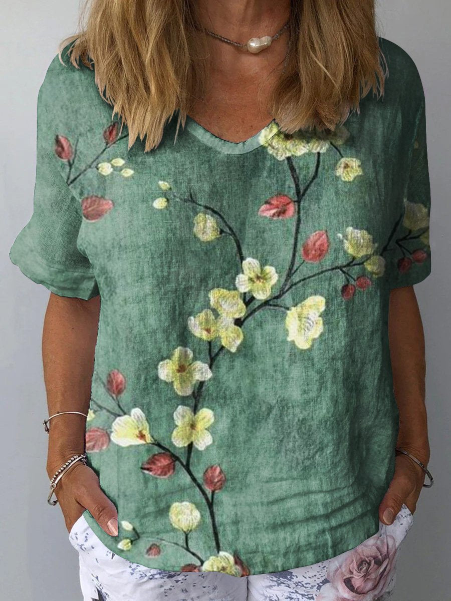 Artistic Retro Floral Print Pullover Top – Chinese Style Blouse