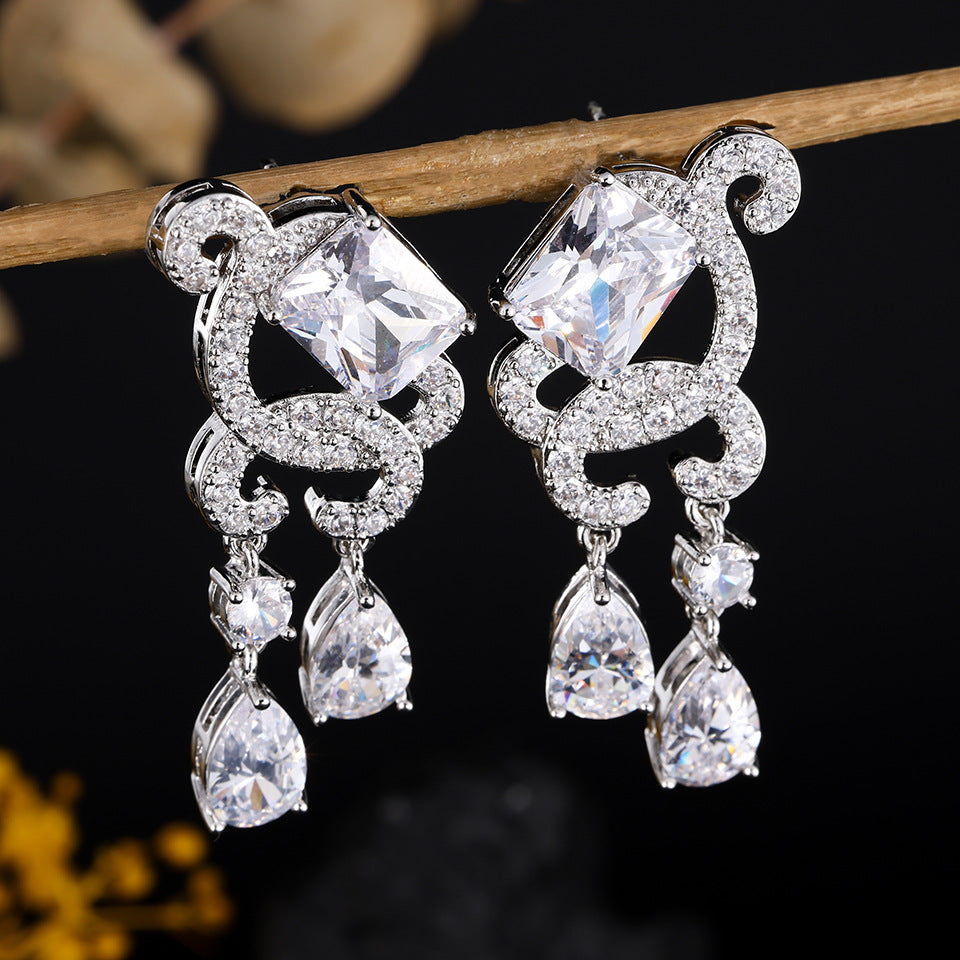 RAKOL Micro Pave Zircon Tassel Drop Earrings Shiny Dangle Ear Jewelry For Women