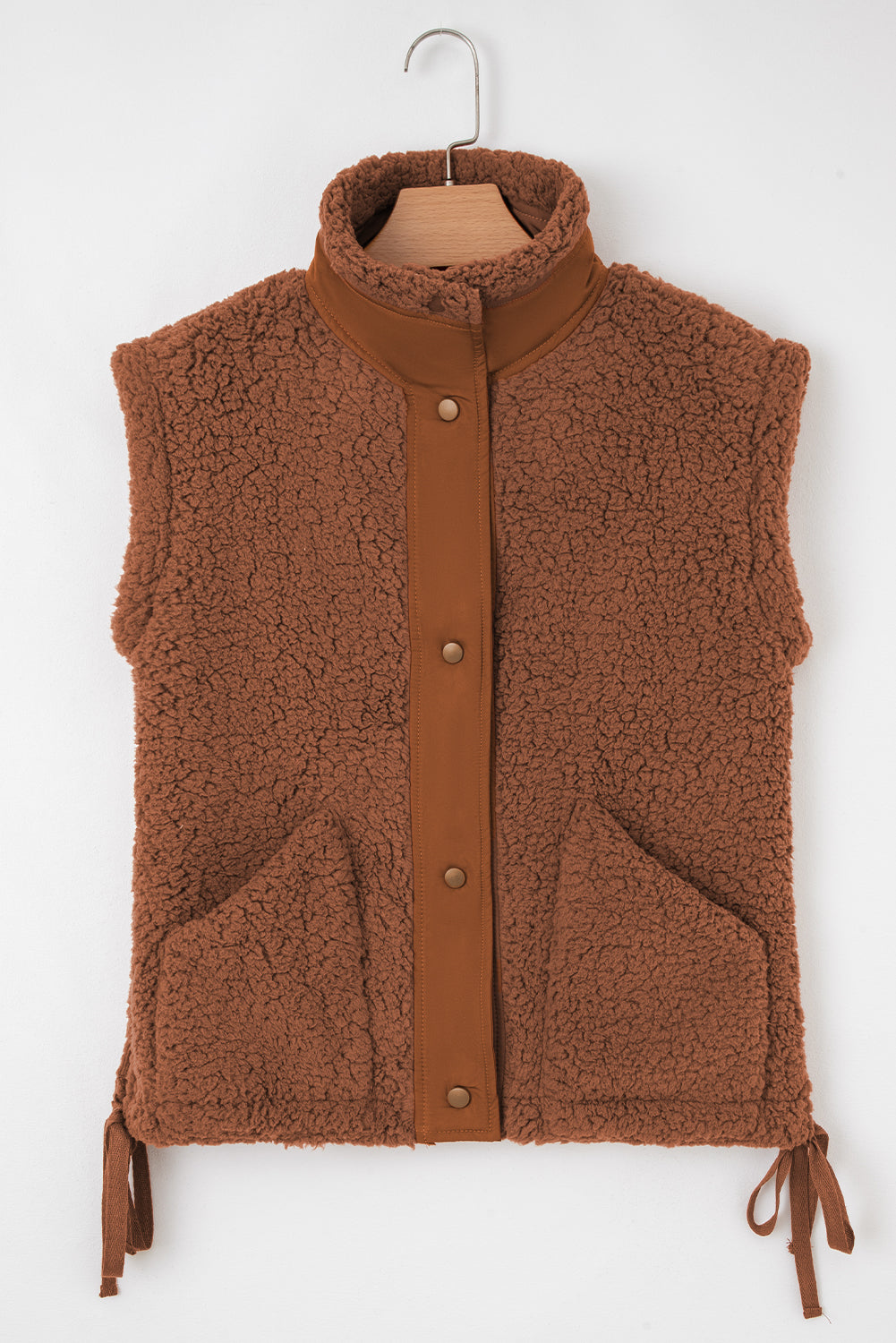 Solid Fleece Snap Button Side Tie Vest