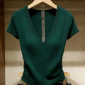 Solid Color Ice Silk Knit Top Short Sleeve Commuter Shirt