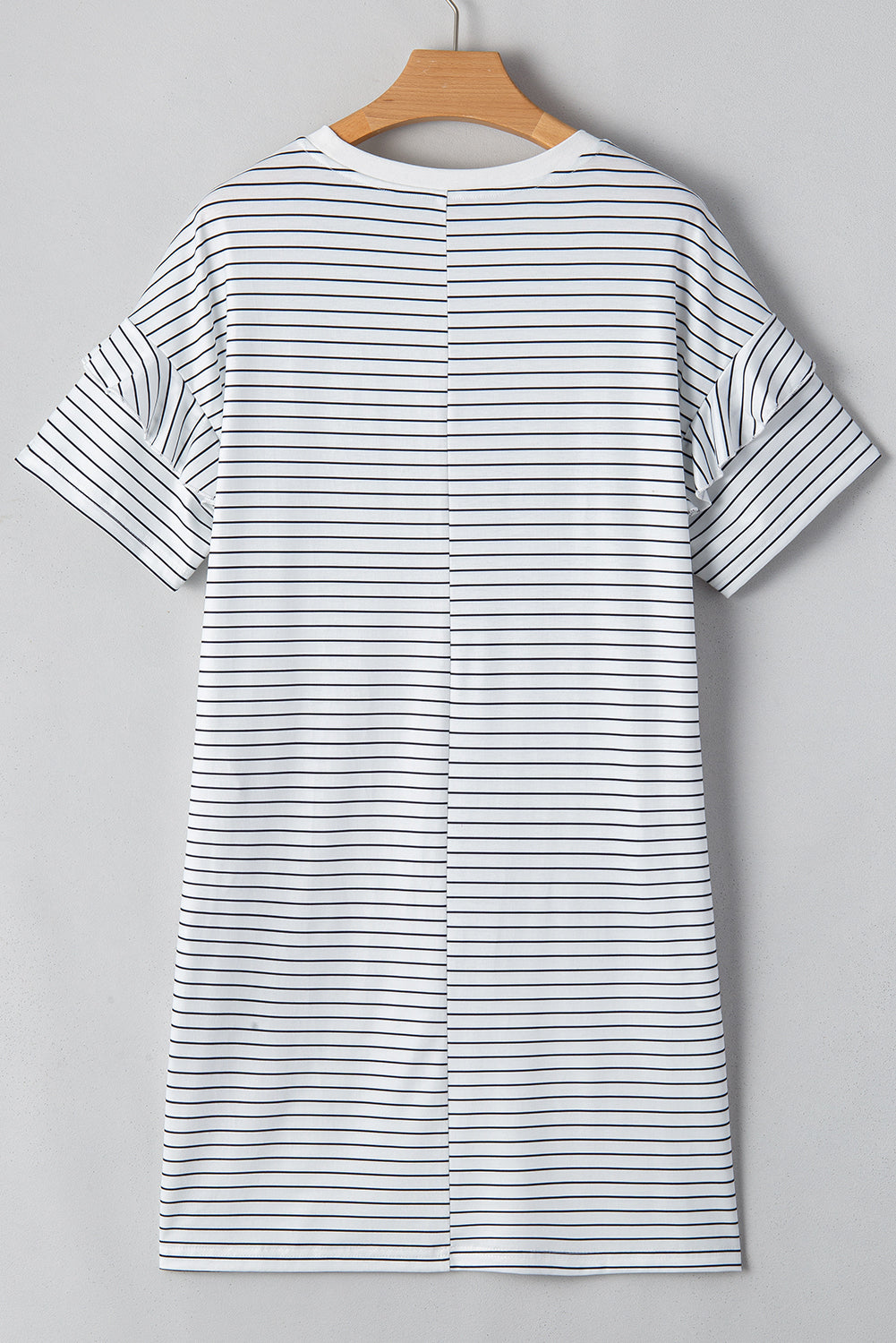 Stripe Ruffle Sleeve Crewneck T-Shirt Mini Dress