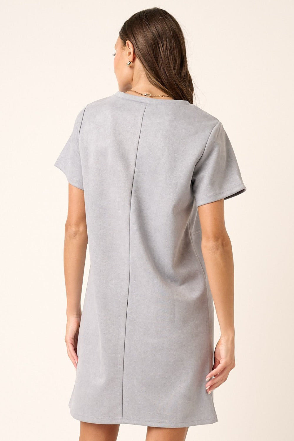 Minimalist Grey Suede Short Sleeve Mini Dress for Women