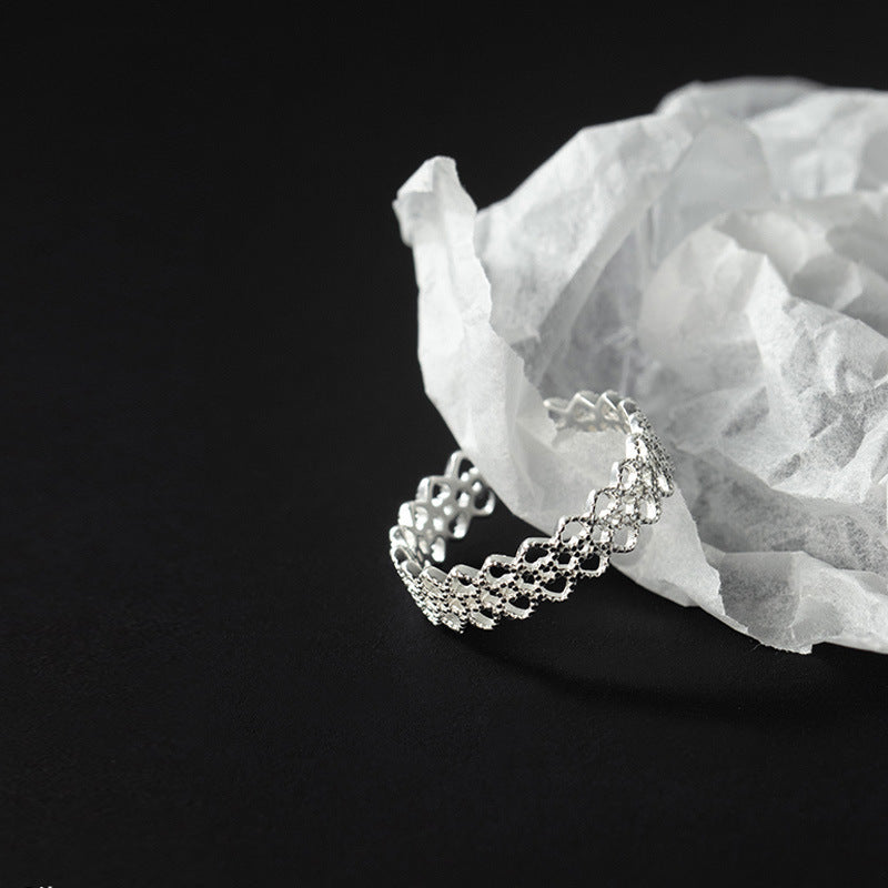 S925 Sterling Silver Lace Edge Ring For Women, Elegant & Premium Niche Design, Hollow Heart Open Index Finger Ring, Trendy