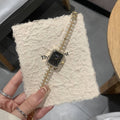 Women's Fashion Pearl Bracelet Quartz Watch Gold Case White Dial