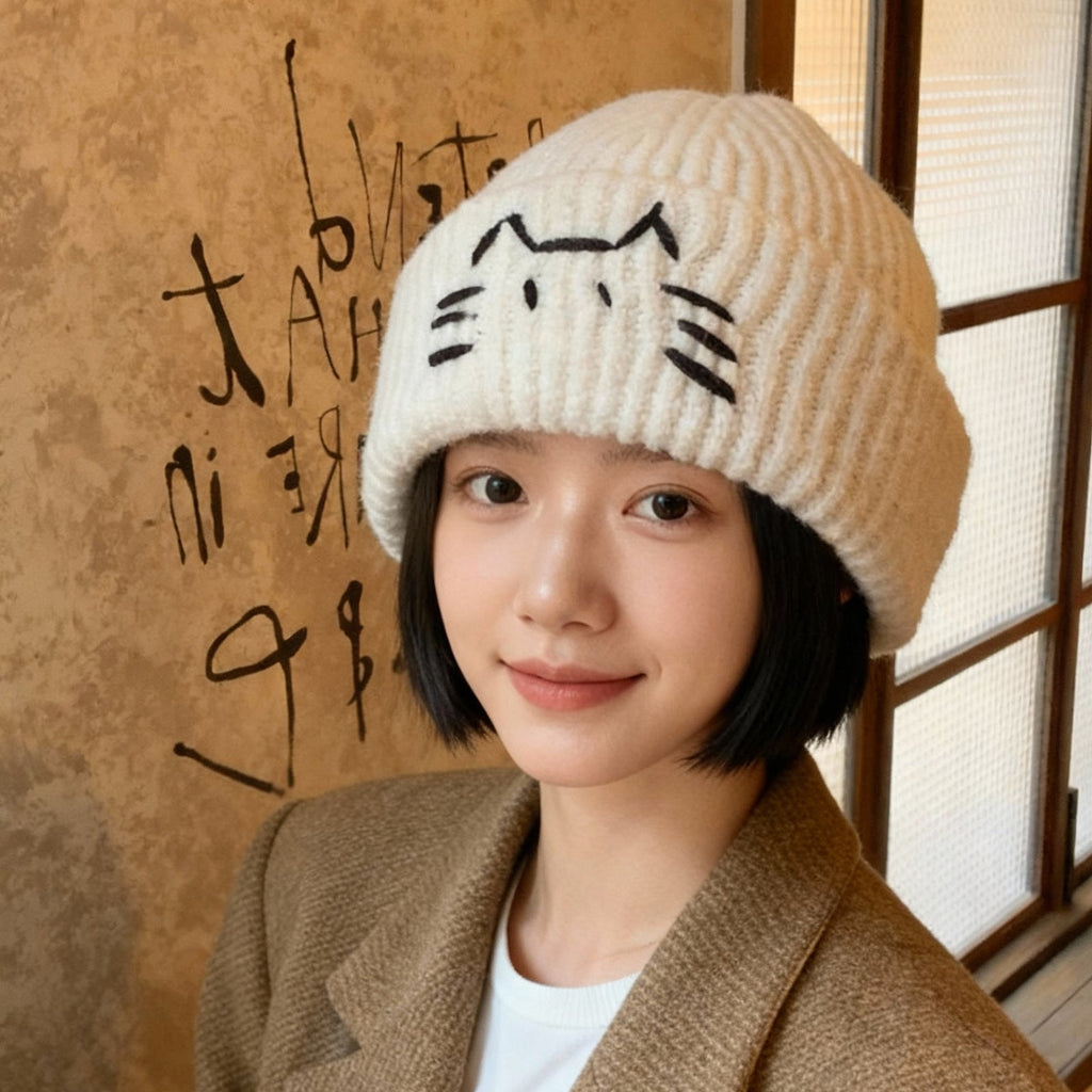 Women's Cute Cat Line Knitted Beanie Hat