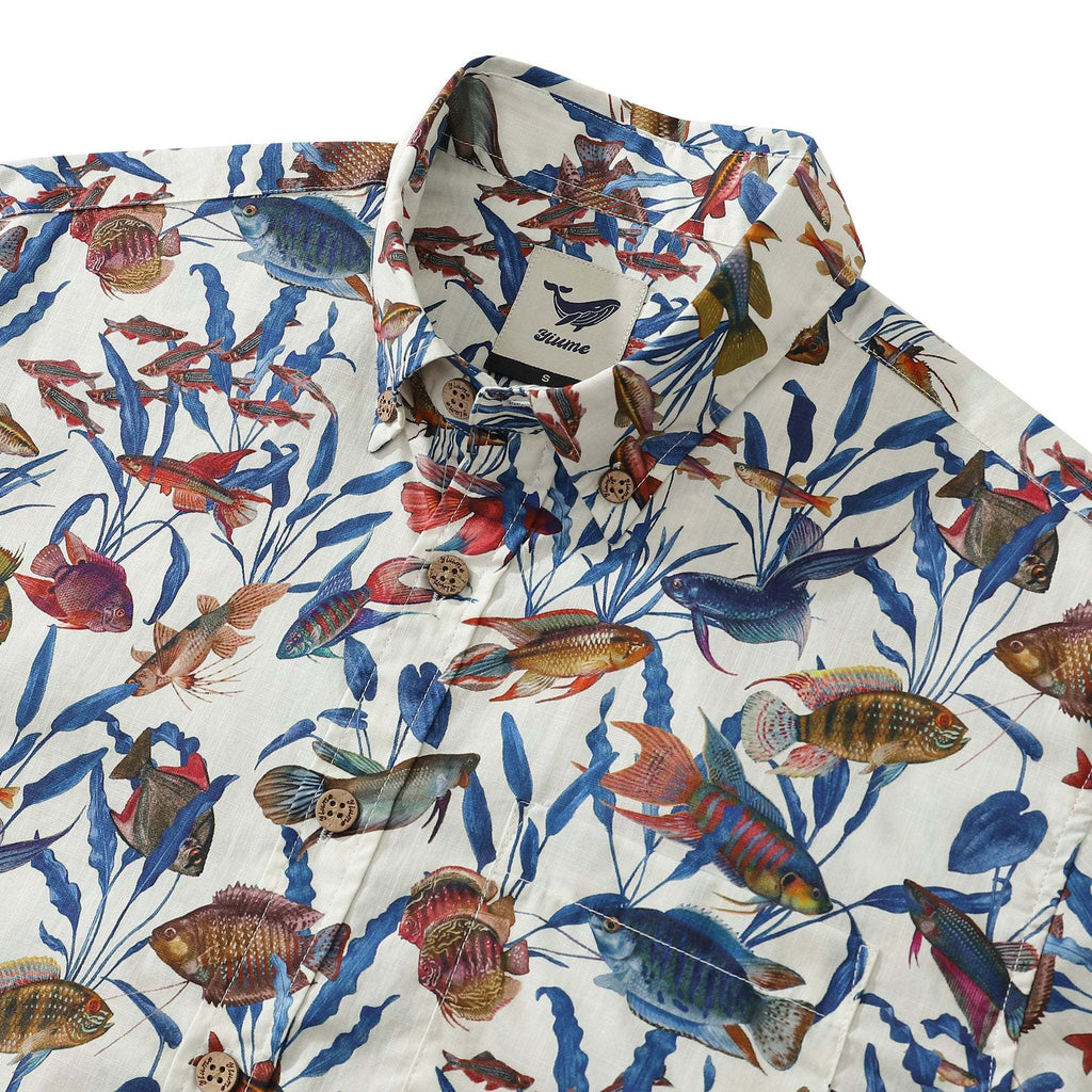 Men's Fish Shirt Button Down Tropical Hawaiian Shirts For Men Short Sleeve Aloha Shirt Nature Collector By Amy