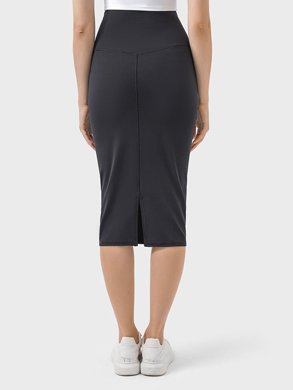 Brown Slit Wrap Active Skirt Stretchy Midi Athletic Skirt - Image 7