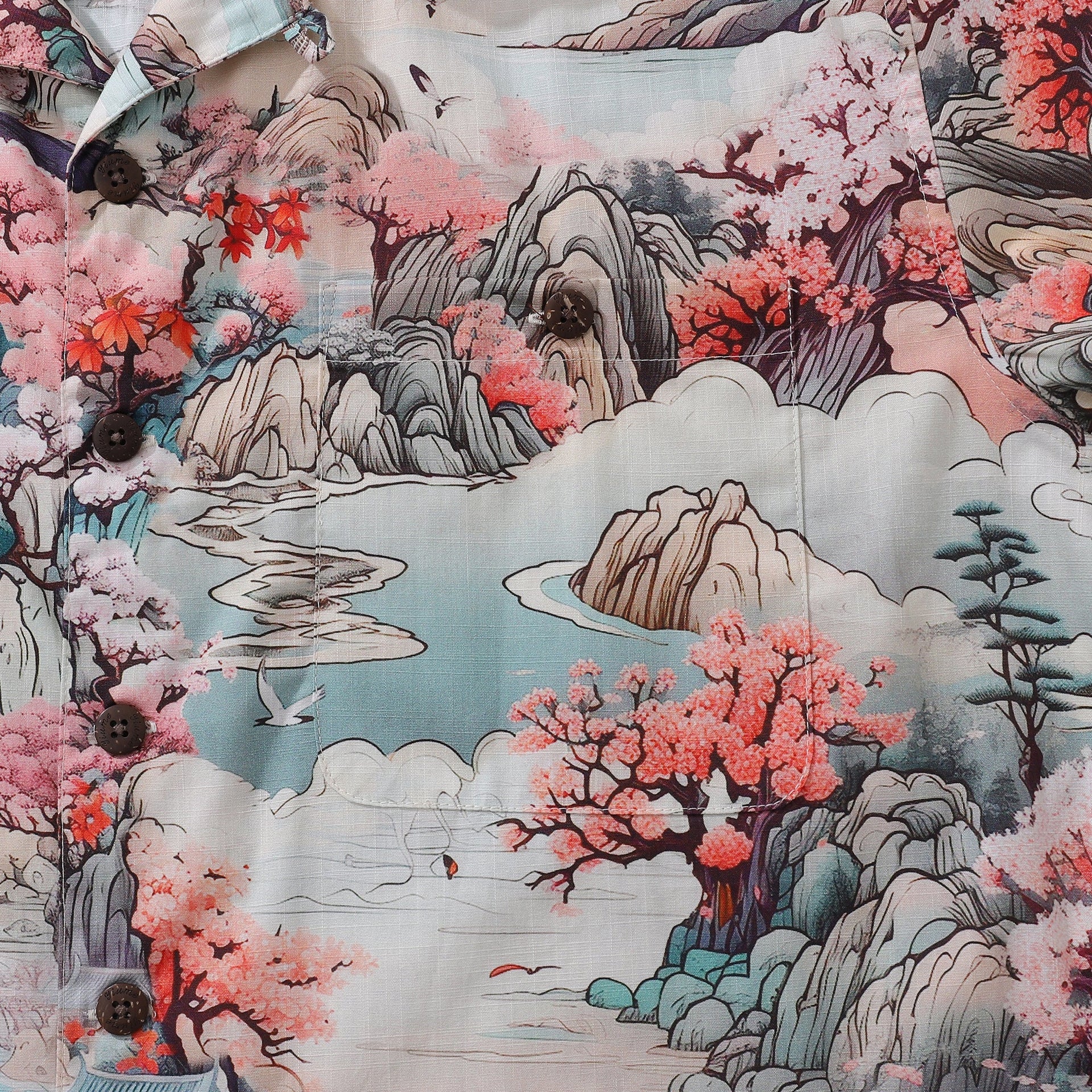 Wonderland Print Short Sleeve Hawaiian Camp Collar Shirt