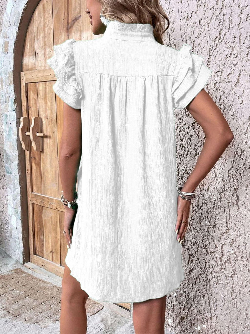 Ruffled Cap Sleeve Mini Dress Flowy Summer Resort Wear