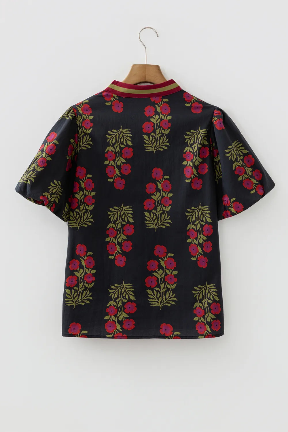 Women's Floral Embroidered Blouse with Bubble Sleeves