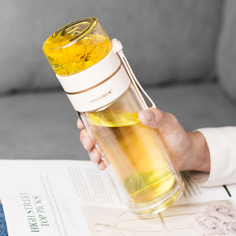Double Wall Glass Tea Infuser Bottle with Leakproof Filter