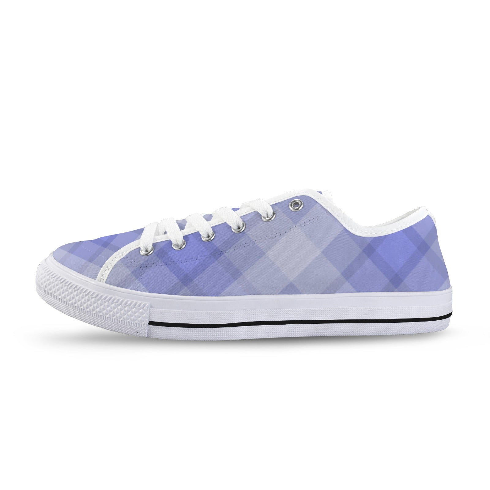 Light Blue Plaid Low Top Women's Casual Canvas Sneakers - Image 7