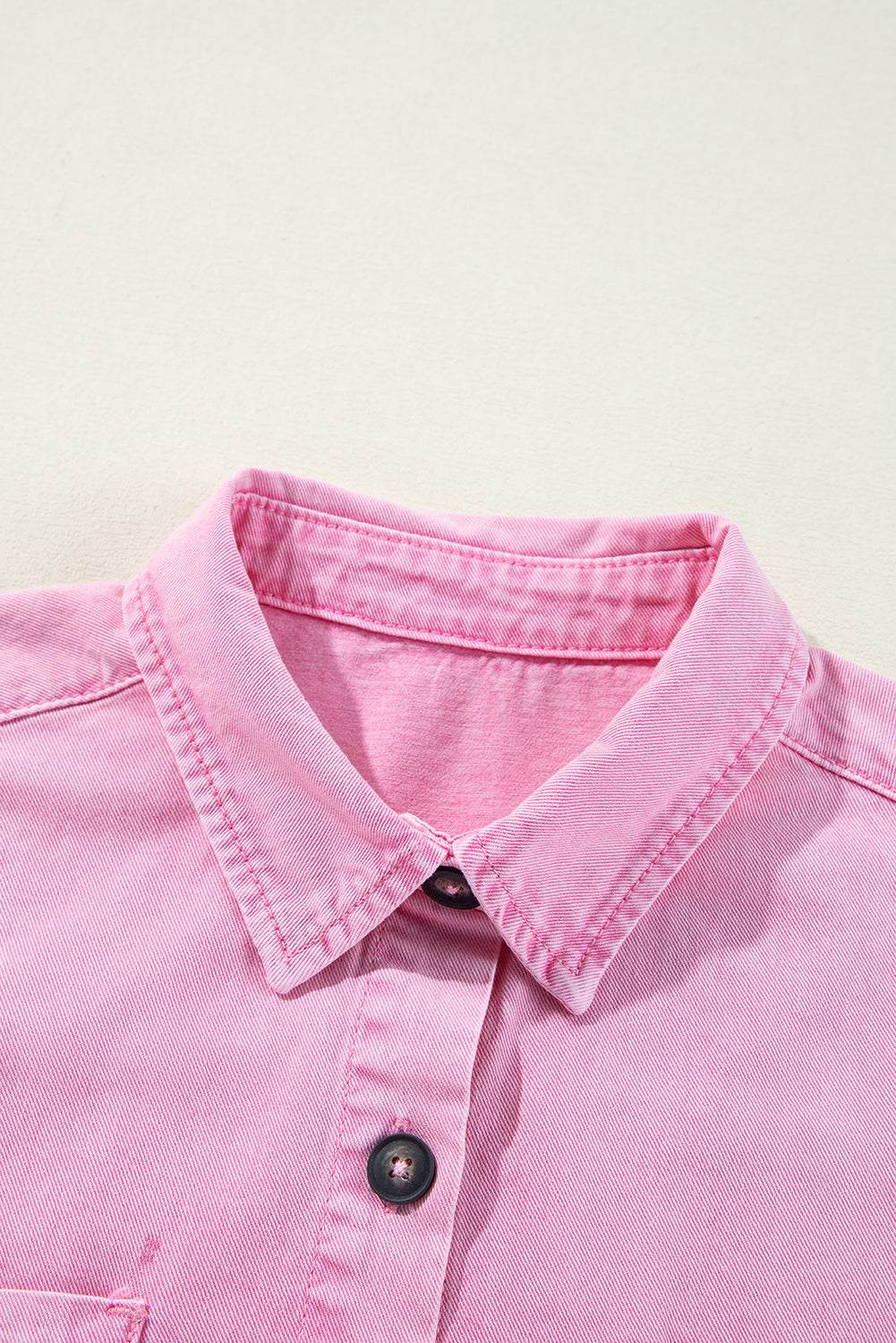 Pink Denim Shirt Dress | Double Pocket Mini Dress